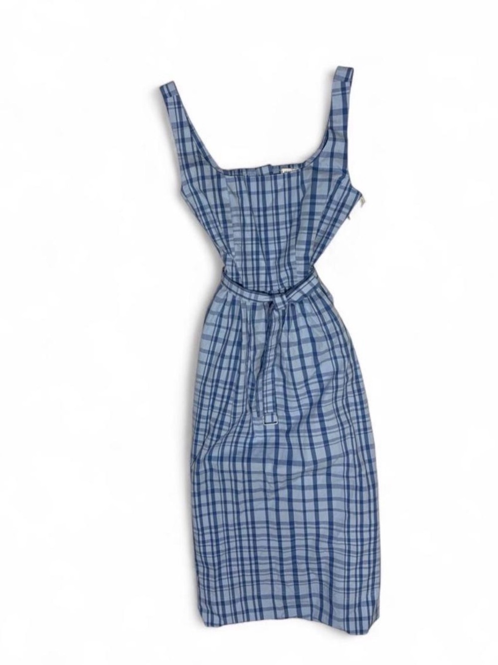 Blue Plaid Maxi Dress with Belt